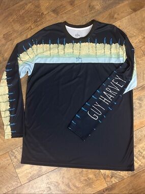 GUY HARVEY Men’s Mesh-back Long Sleeve Navy Performance Fishing Shirt, XL, EUC